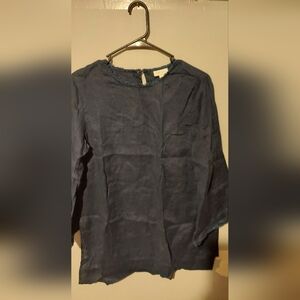 J.Jill Love Linen Tunic Top Size S Split Flared Sleeves Frayed Hem Beach Coastal